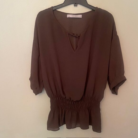 ZARA - KEY HOLE NECKLINE CHIFFON BLOUSE - Picture 1 of 5